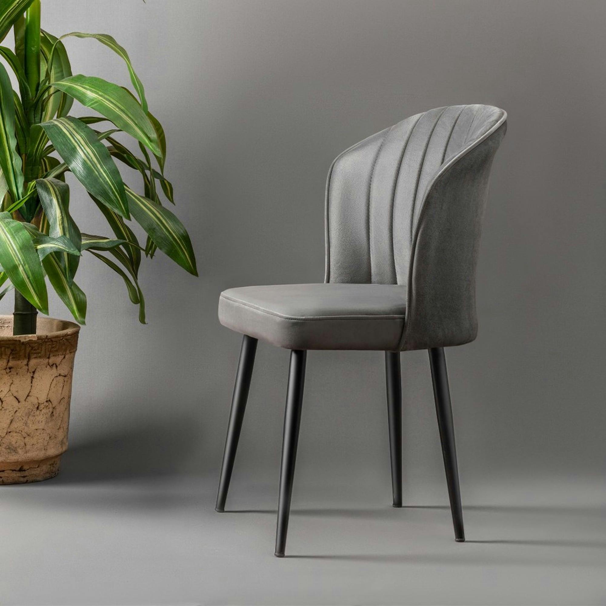Chaise en velours gris - dossier enveloppant ROSARIO (Lot de 2)