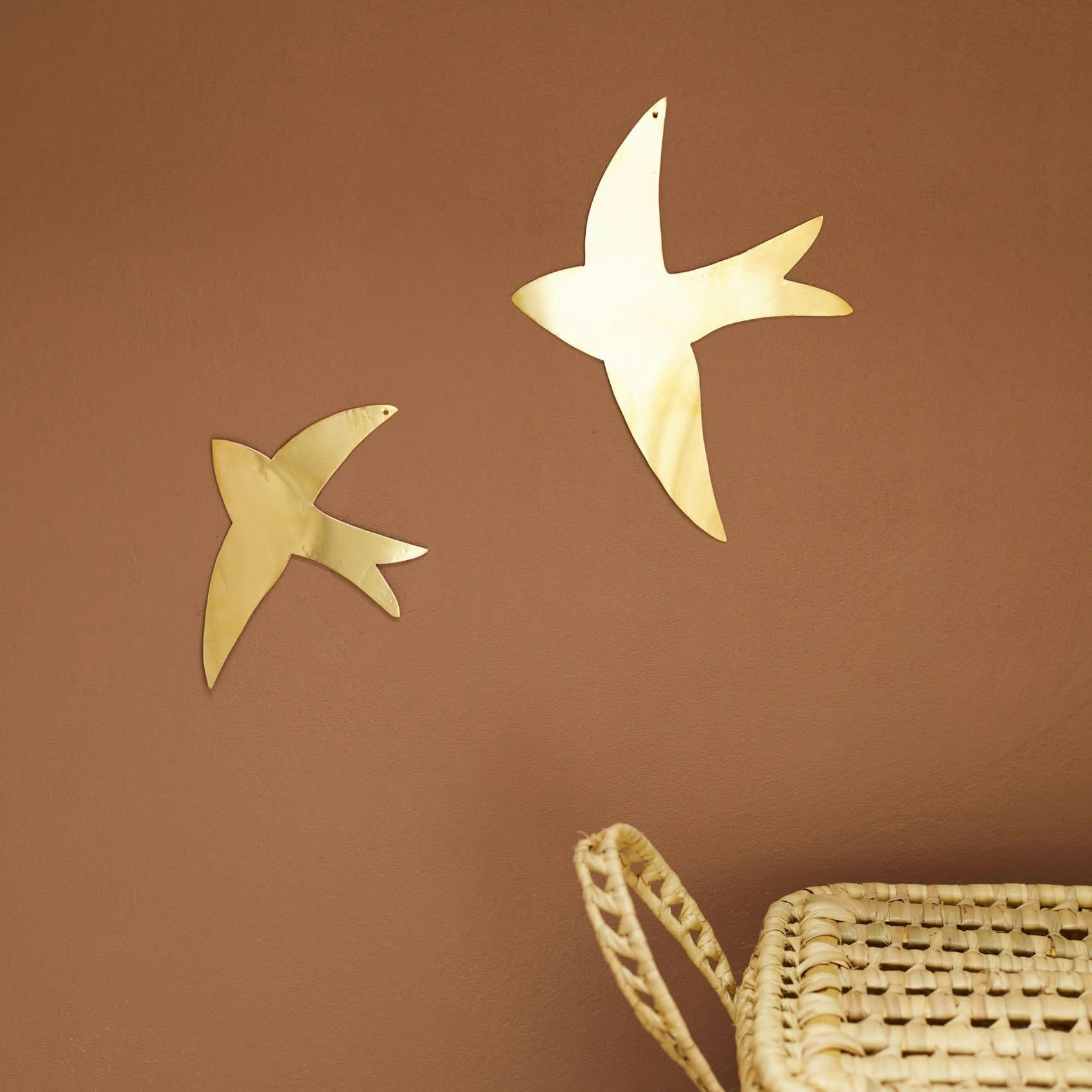 - Déco murale hirondelle en laiton métal doré 20x20 cm