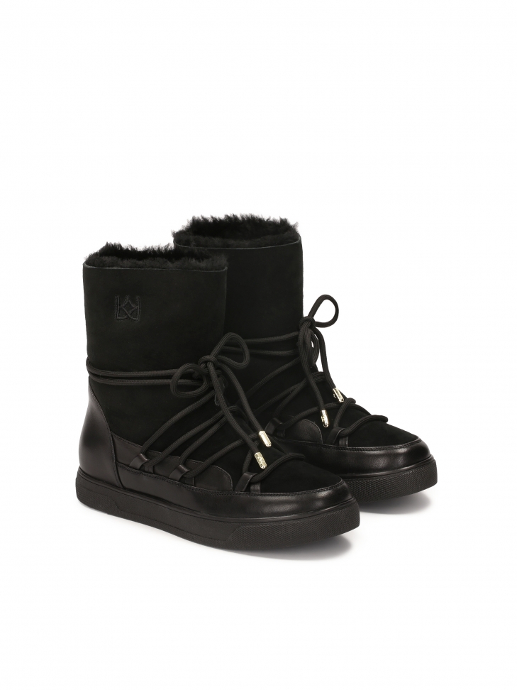 Black snow boots with suede upper