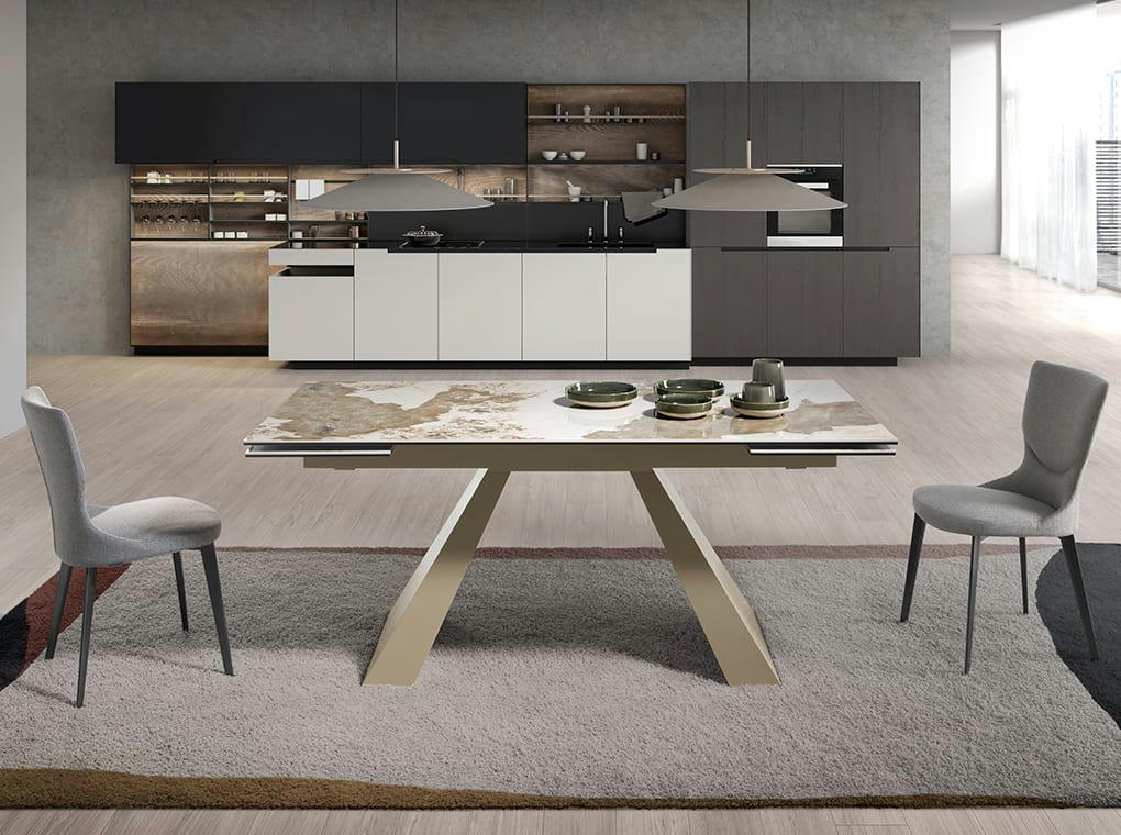 - Table à manger à rallonge rectangulaire marbre porcelaine