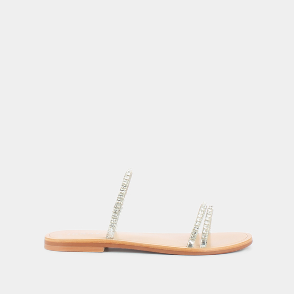 Mules à bridesen cuir et strass argent | WHAT