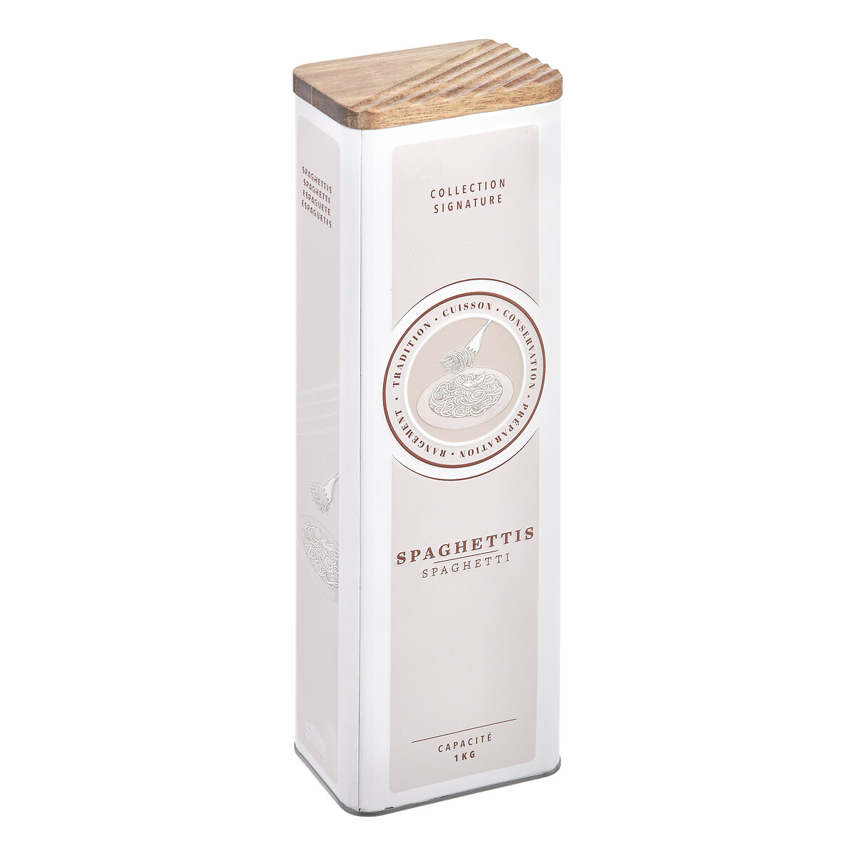 Lata para esparguete bege de metal com tampa