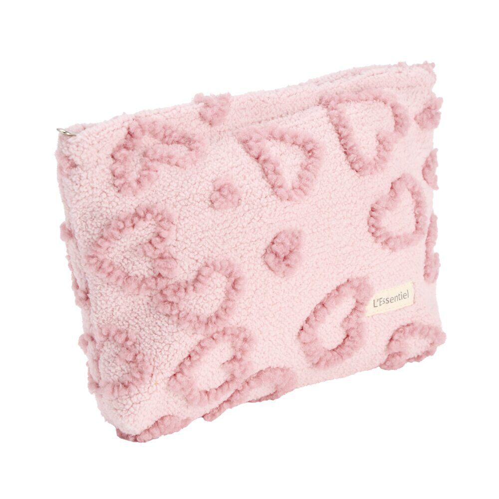 Trousse cosmétique sherpa polycoton relief coeur rose 26x19cm