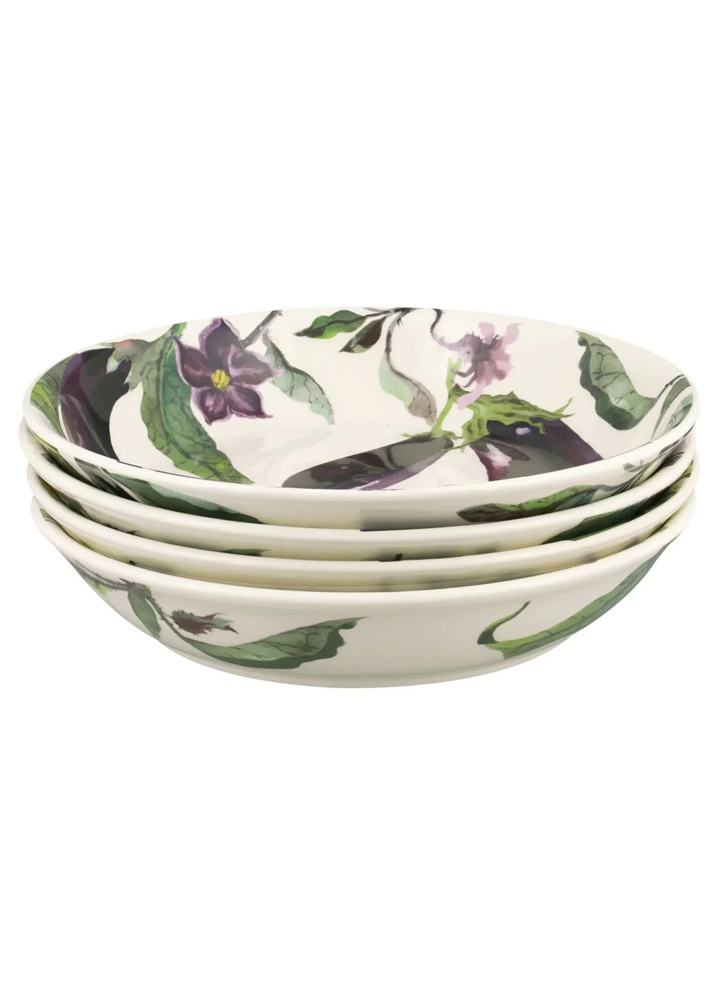 Aubergine & Flowers Medium Pasta Bowl - Set of 4