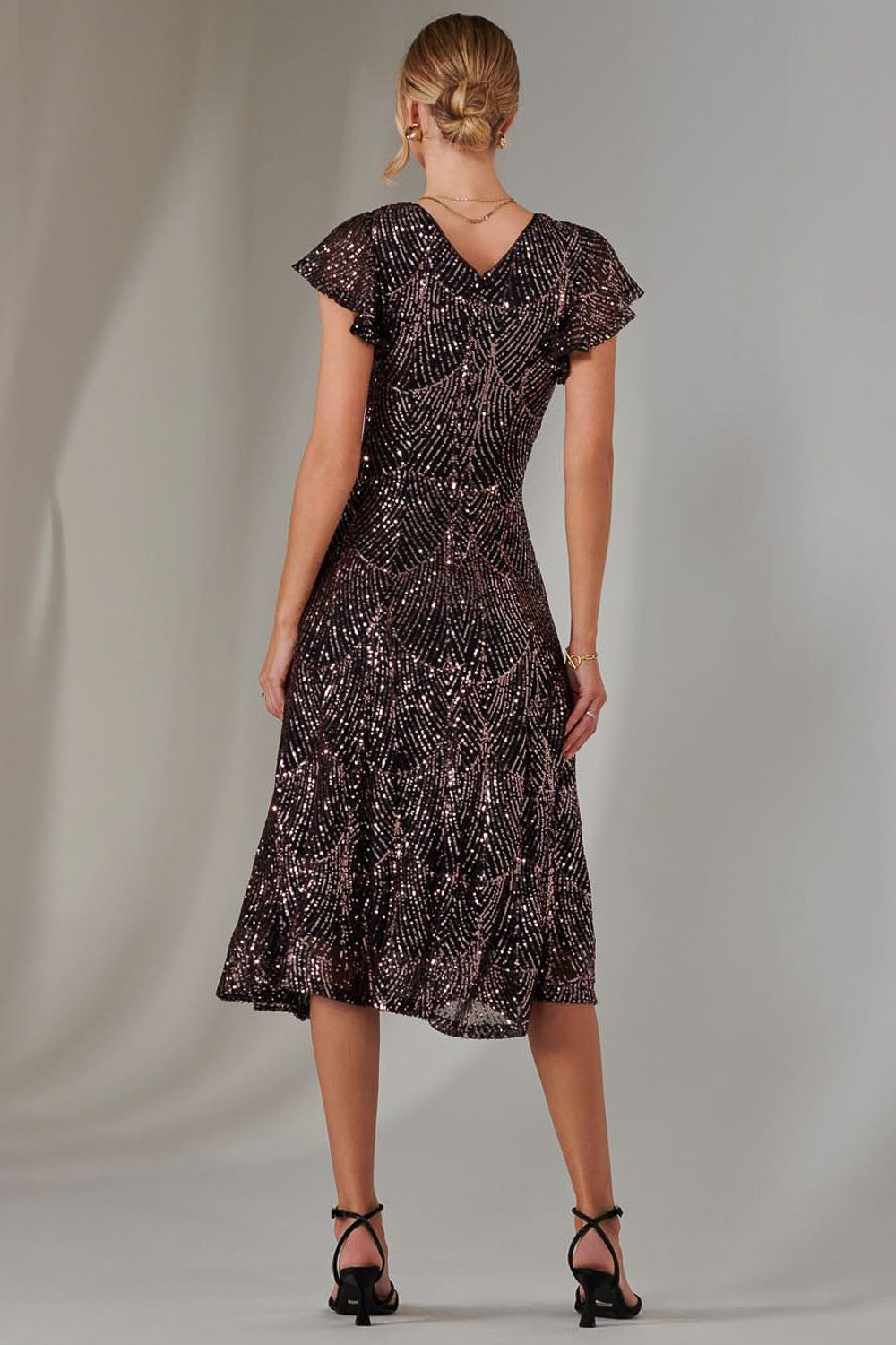 Jolie Moi Sequin V Neck FIt & Flare Midaxi Dress