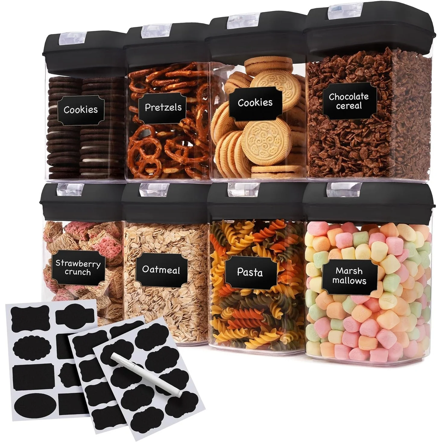 Cheer Collection Set of 8 Uniform Size Airtight Food Storage Containers