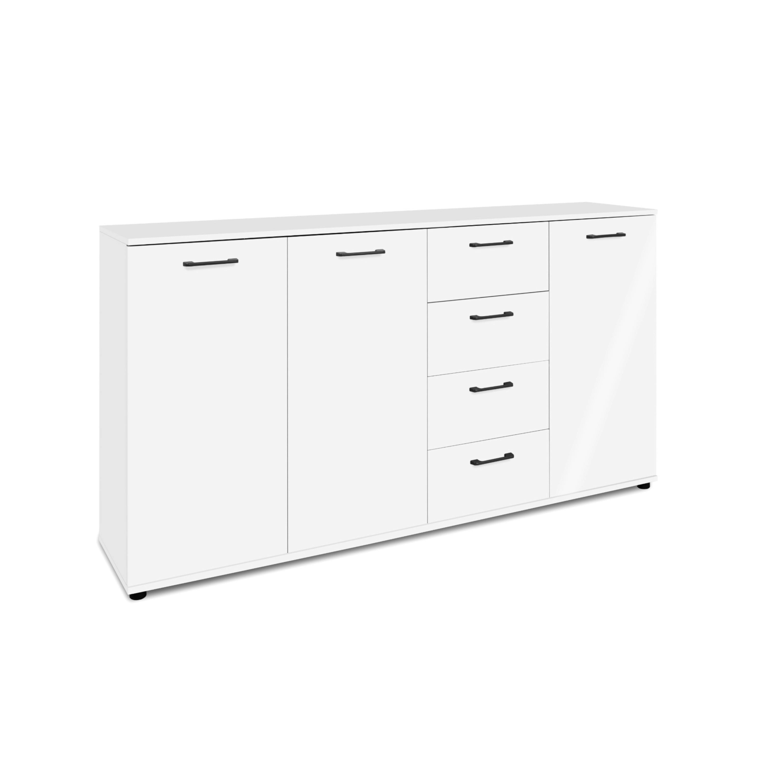 Buffet étroit blanc 3 portes 4 tiroirs ALVA