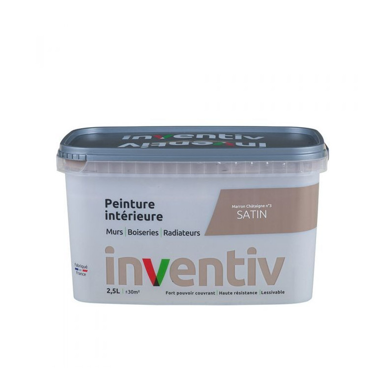 Peinture pour mur boiserie radiateur Marron Chataigne n°3 satiné 2,5 L INVENTIV