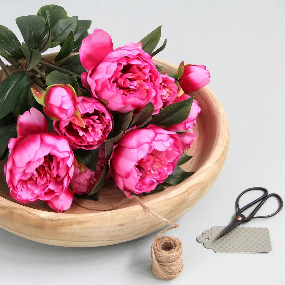 Mica Decorations Pioenroos Kunstbloemen Boeket - H55 cm - Donkerroze