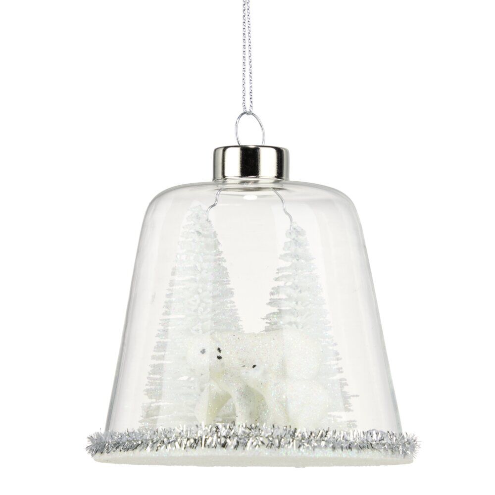 Boule de No&euml;l cloche en verre décor boréal H8,6cm