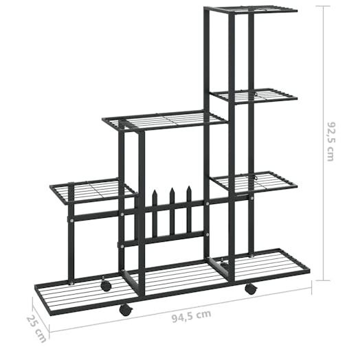 NNEVL Flower Stand with Wheel 94.5x25x92.5 cm Black Metal
