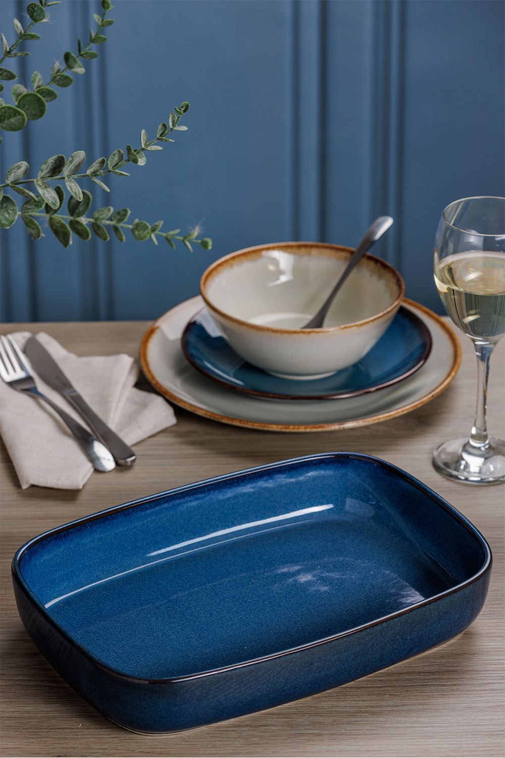 Mason Cash Reactive Blue Set of 2 Rectangle Dish 31cm & 23cm