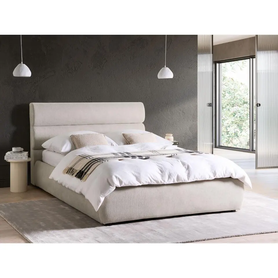 BONIFACIO - Bed met opbergruimte - Grijs - 140 x 200 cm - Kunstlinnen