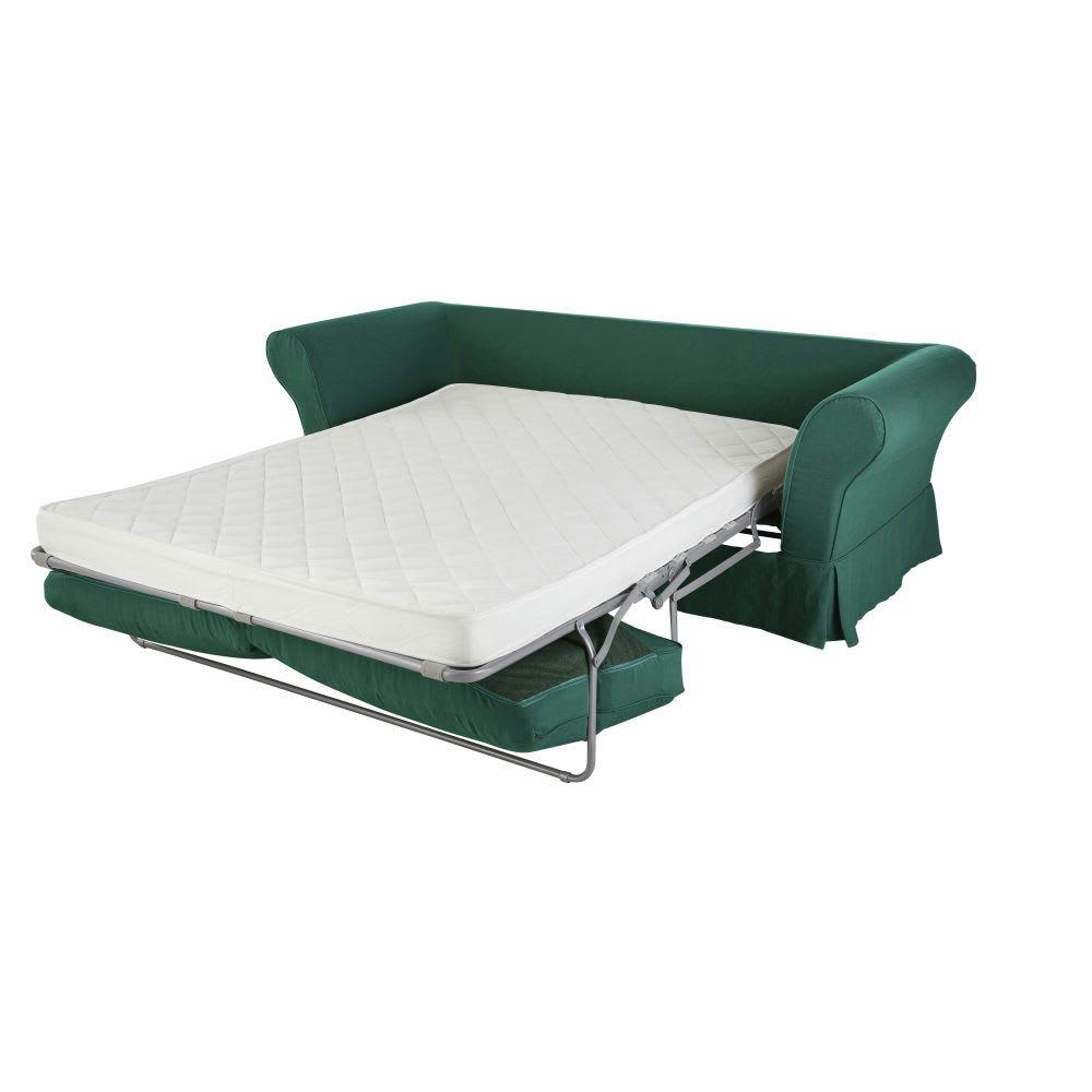 Roma - Housse de canapé-lit 3/4 places (matelas 12 cm) en lin froissé vert