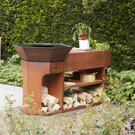 Brasero plancha Nestor Island en acier corten - Barbecook