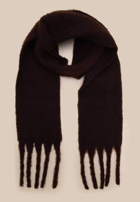 Womens Chocolate Brown Skinny Fringed Scarf