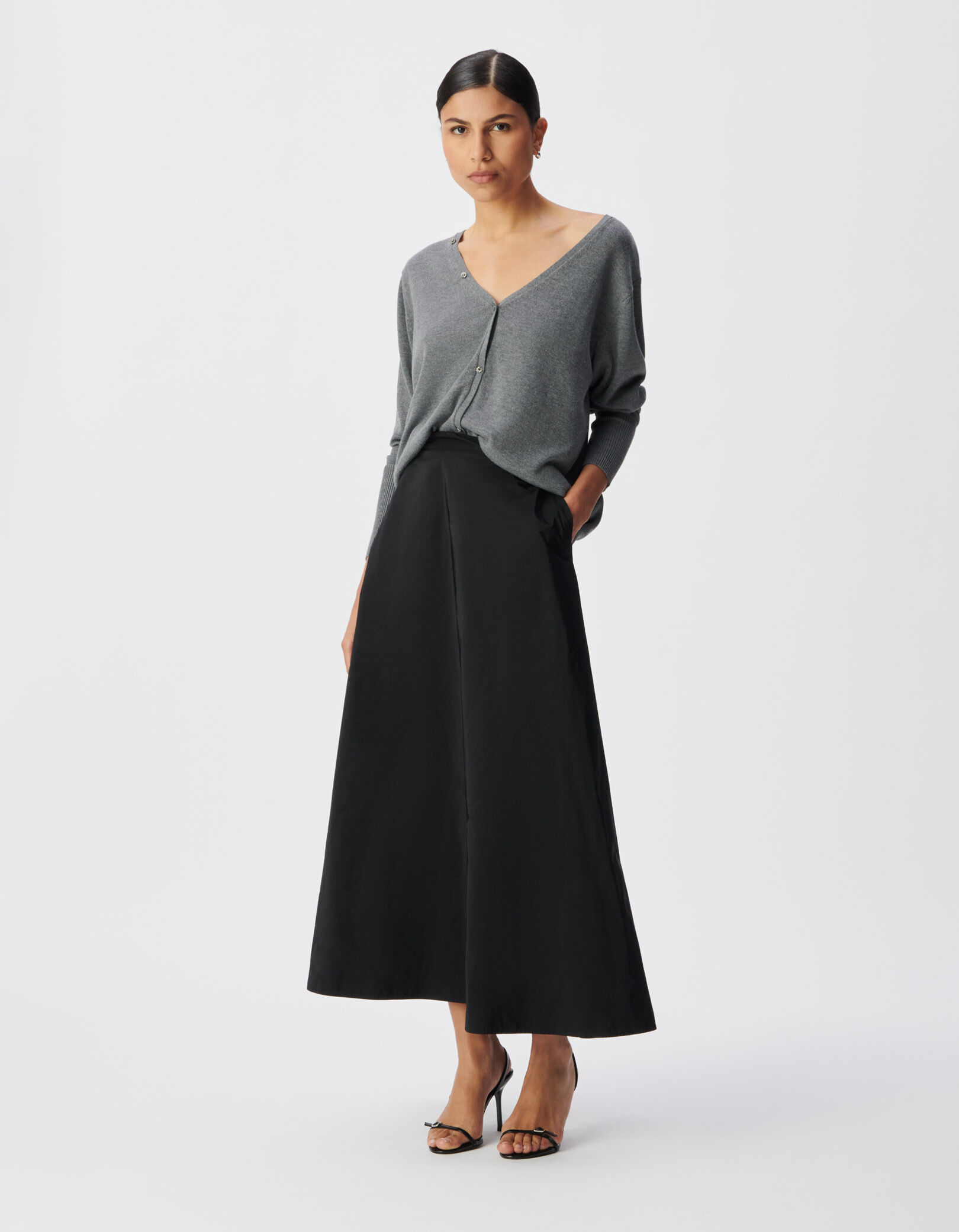 Jupe longue noire trapèze Femme
