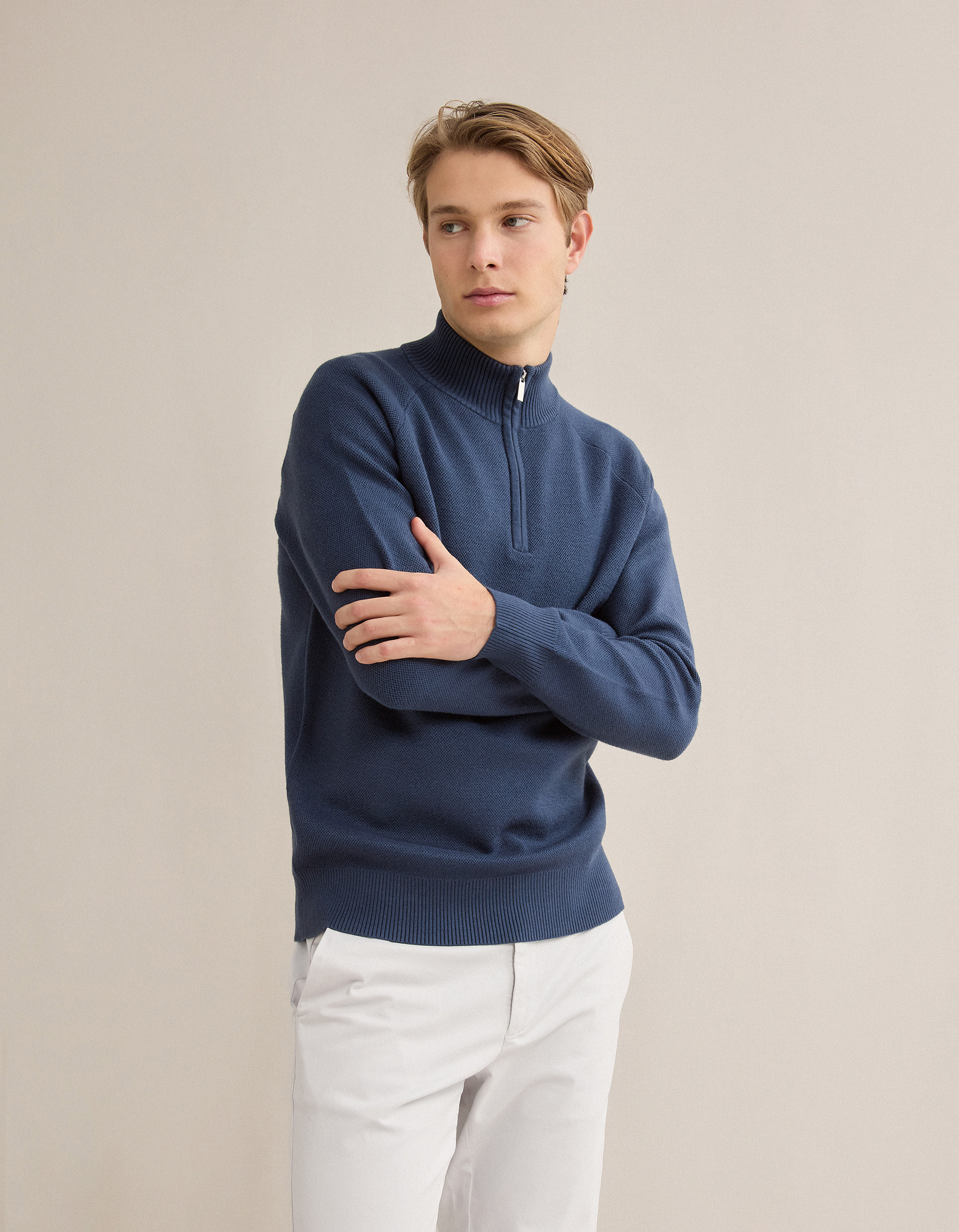 Camisola de Malha Waffle, Homem, Azul Escuro