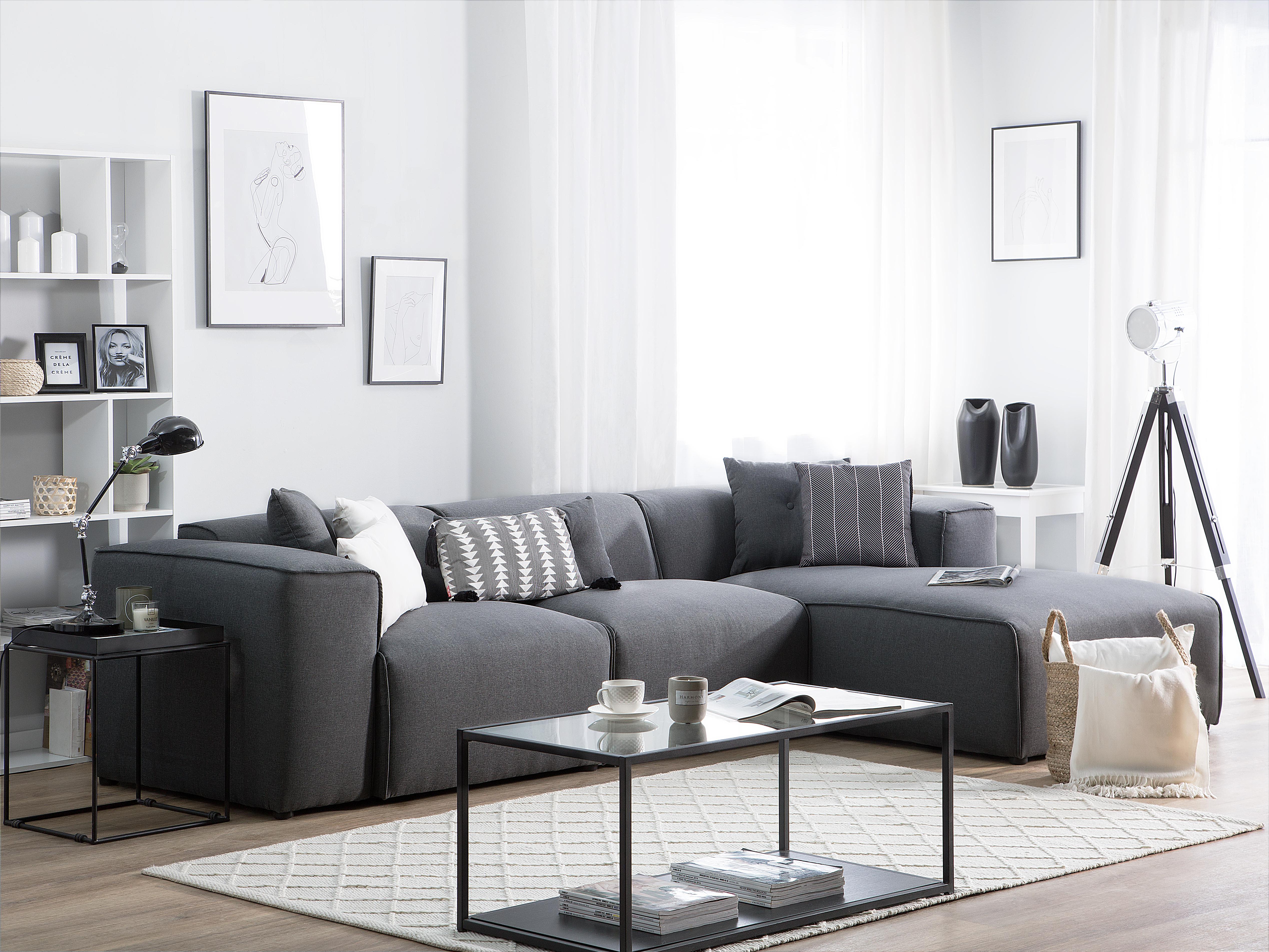Corner Sofa 3 Seater DOLVA Fabric Dark Grey Left Hand