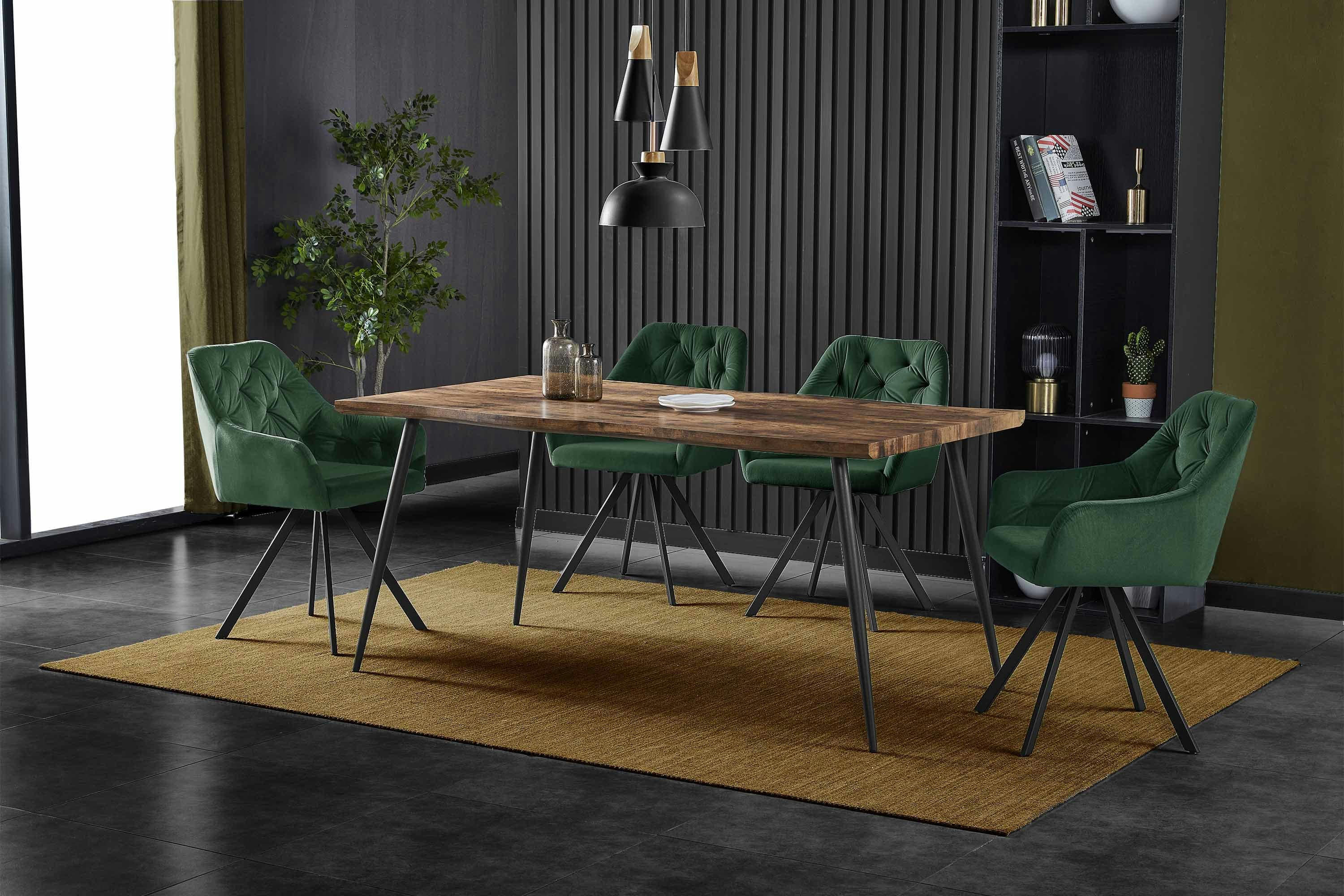 GORDON - Fauteuil de table en velours Vert Bouteille et métal noir (x2)