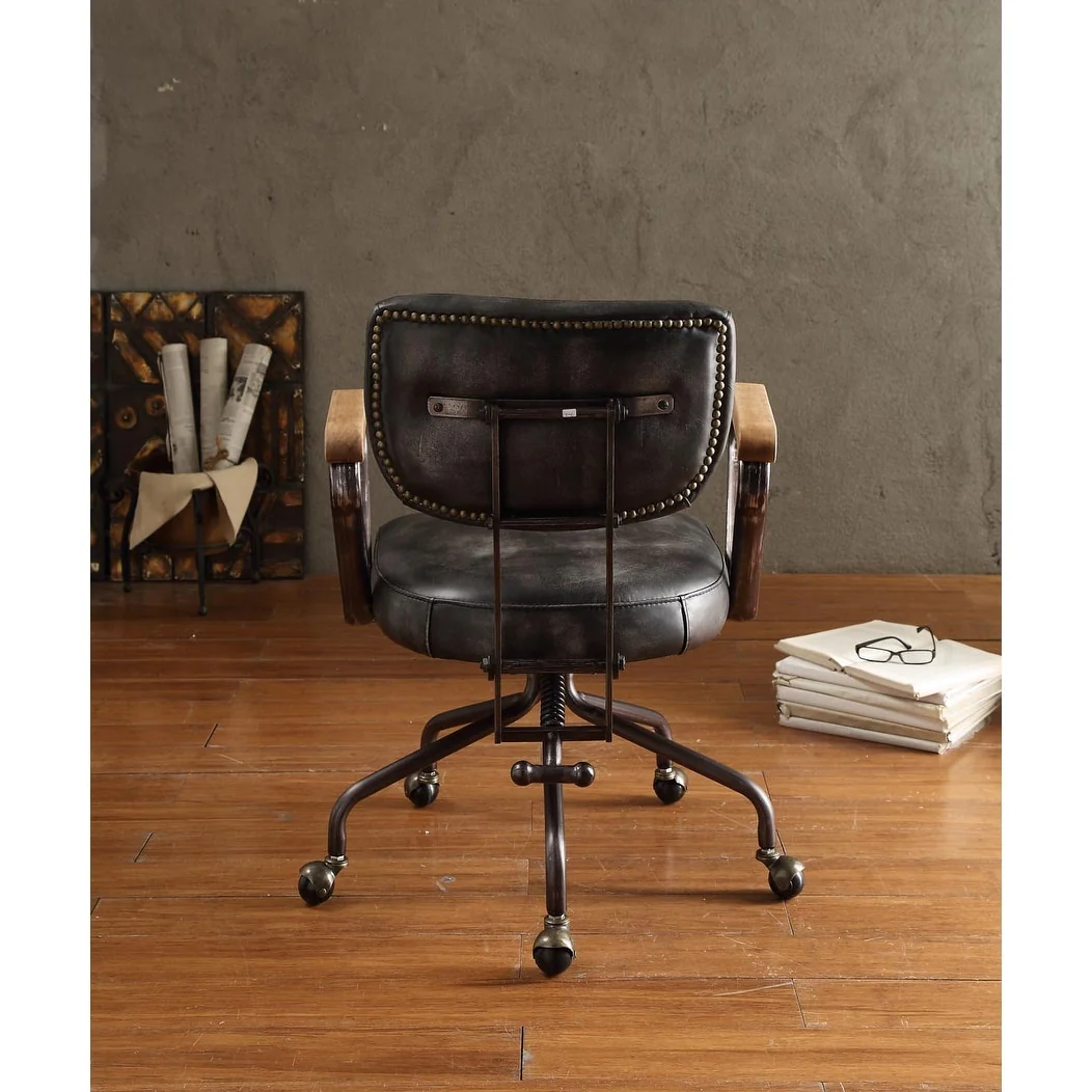 Vintage Black Top Grain Leather Office Chair