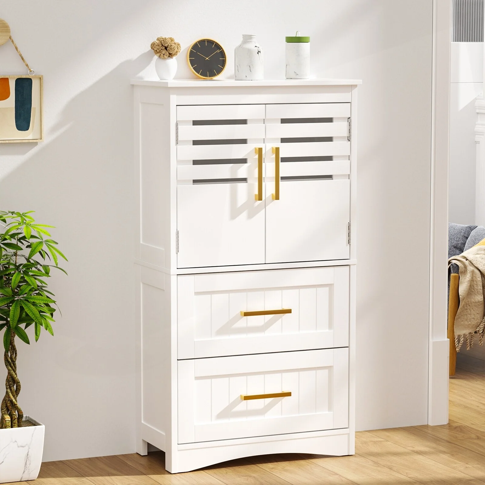 Versatile Bathroom Storage Cabinet with Multiple Compartments and Advanced Features