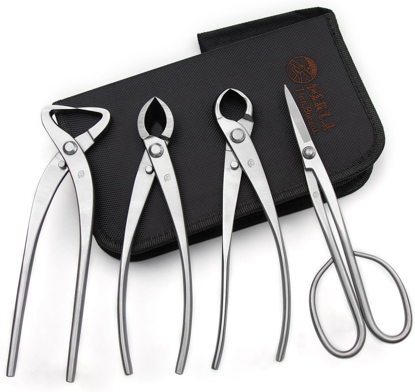 TianBonsai 4-PCS Bonsai Tool Set Including Concave Cutter Straight Edge Cutter Trunk Splitter And Bonsai Scissors Equip With Tool Bag