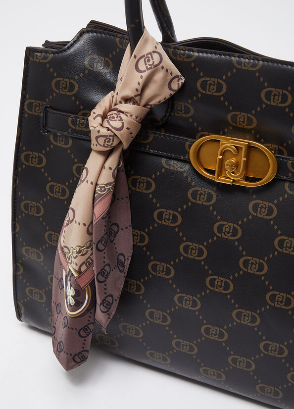 Borsa satchel grande con foulard