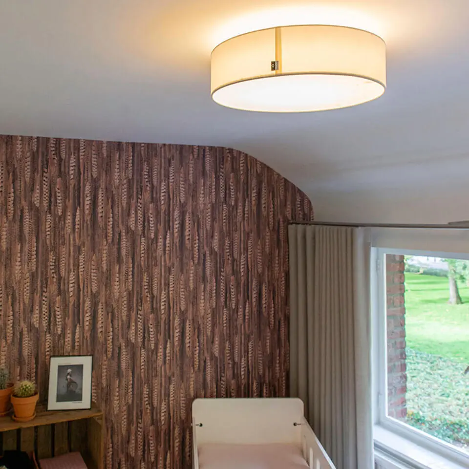 Qazqa plafondlamp van stof drum led wit ge?ntegreerde led
