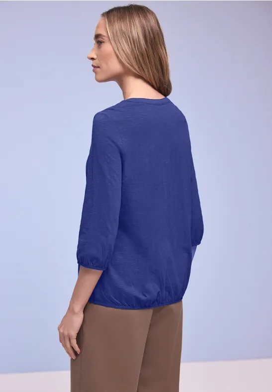 3/4-Arm Shirt mit Split Neck und Knöpfen
