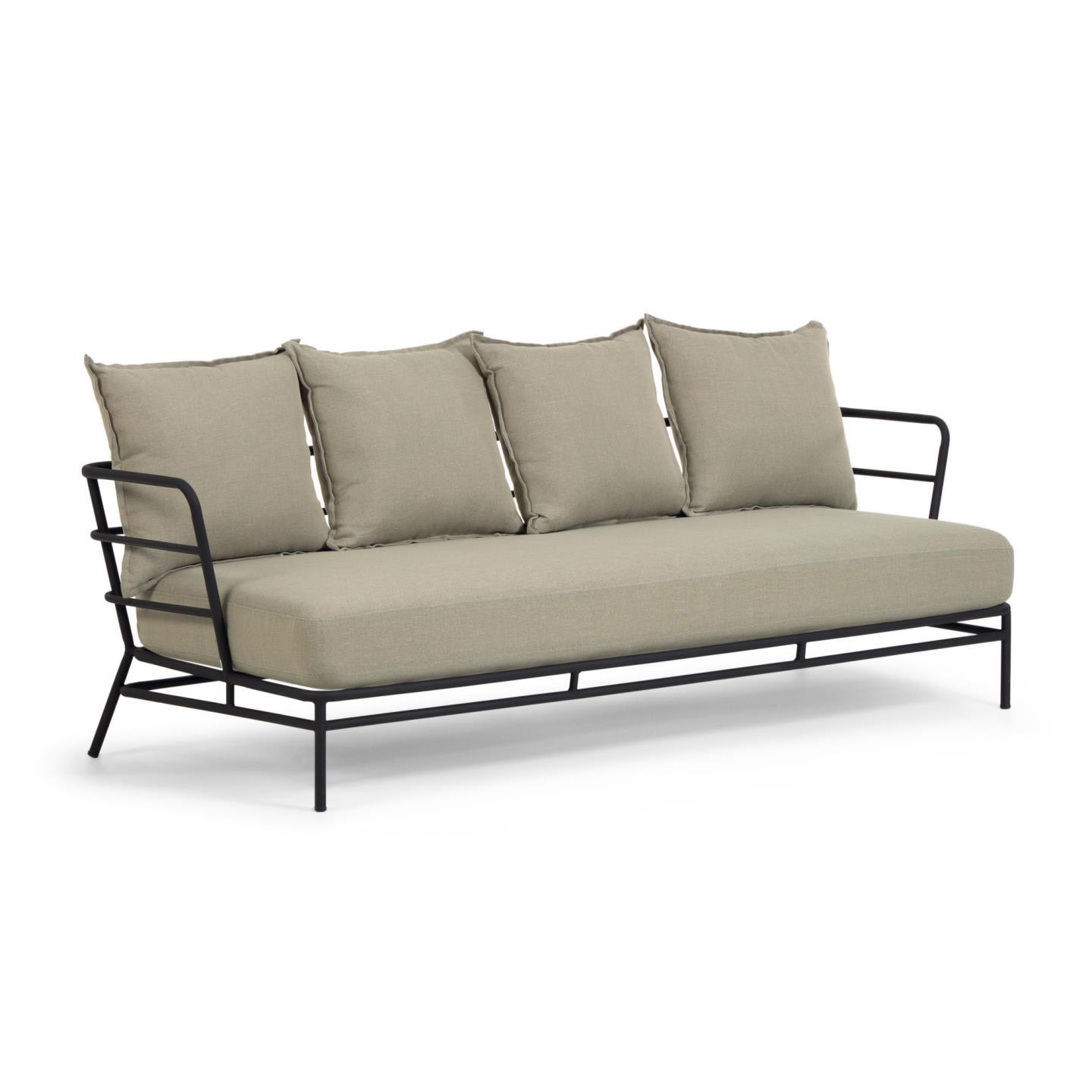 Kave Home - 3-zitsbank Mareluz van zwart staal 197 cm