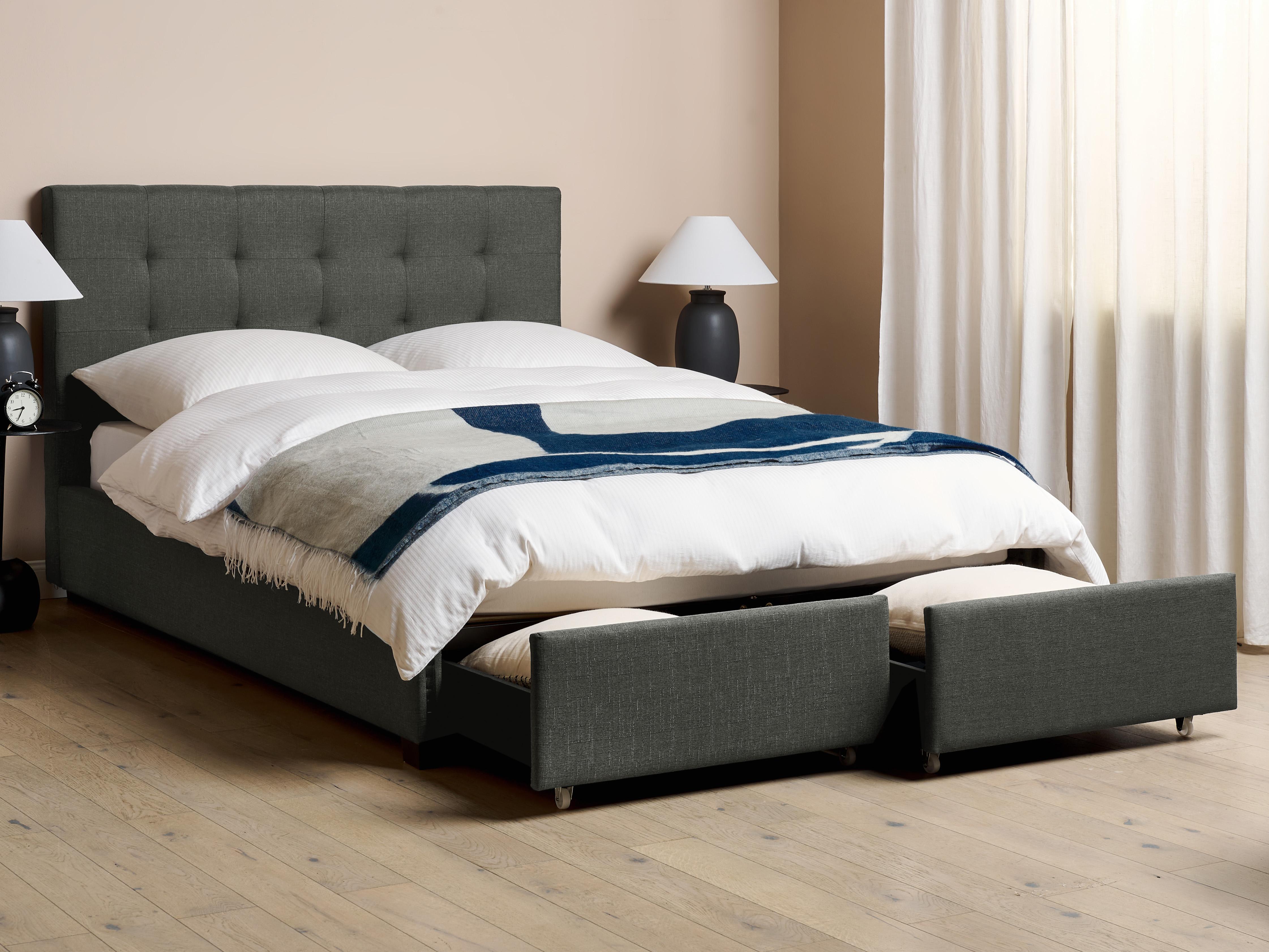 Bed with Storage Drawers Fabric LA ROCHELLE 140 x 200 cm (EU Double) Dark Grey