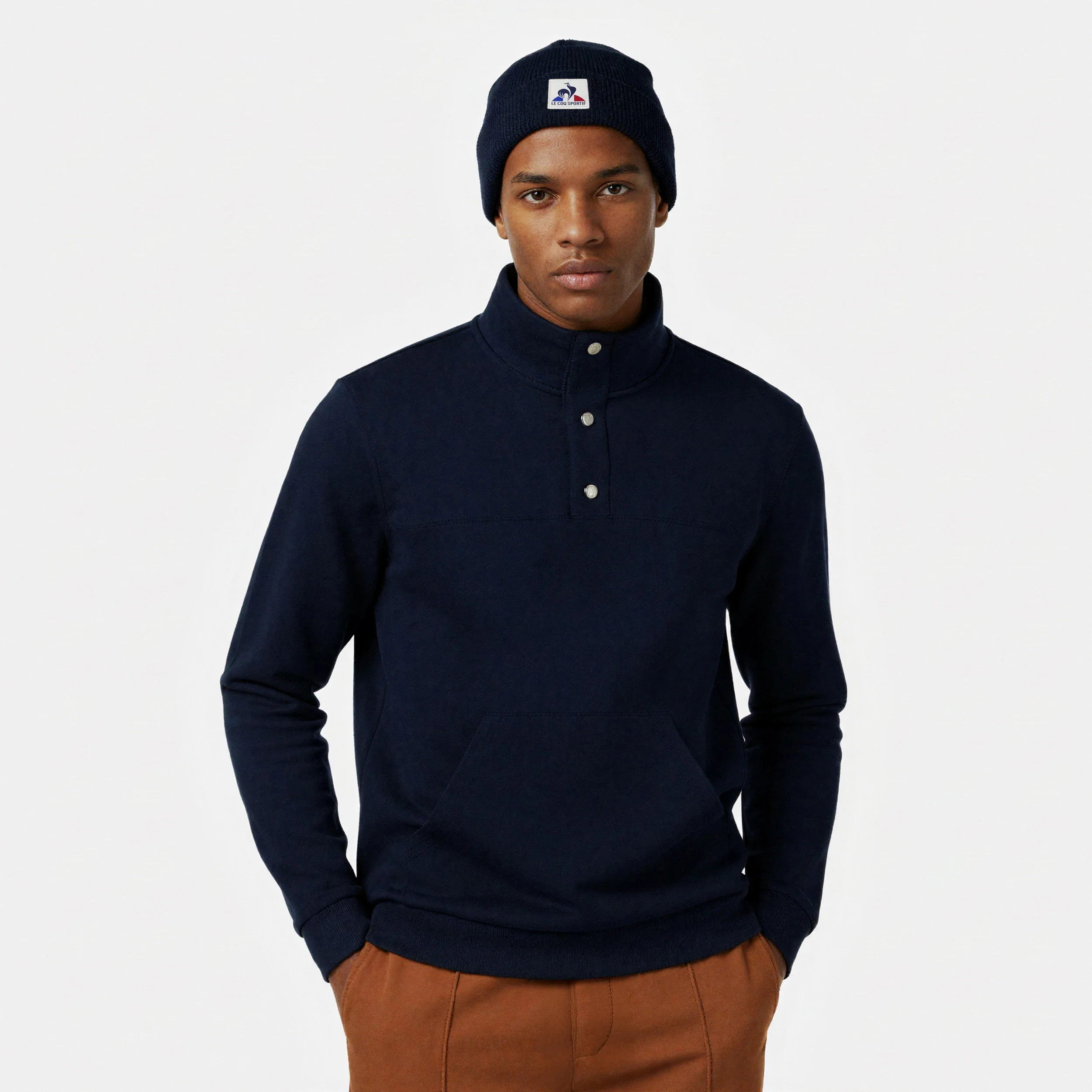 Sweatshirt boutonné Essentiel double face avec logo brodé ton sur ton