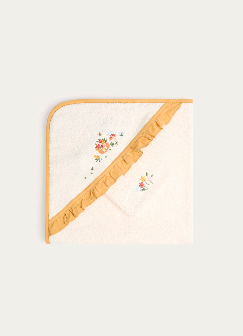 SET CAPE DE BAIN ET GANT DE TOILETTE EGLANTINE ÉCRU