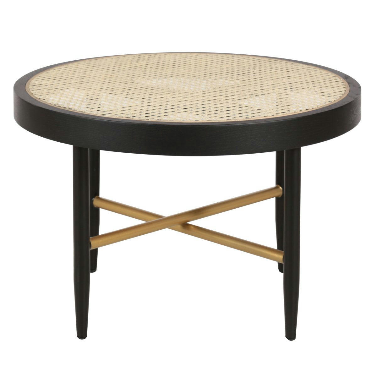 EXALT - Table basse en cannage naturel et chêne noir ronde D 60 cm