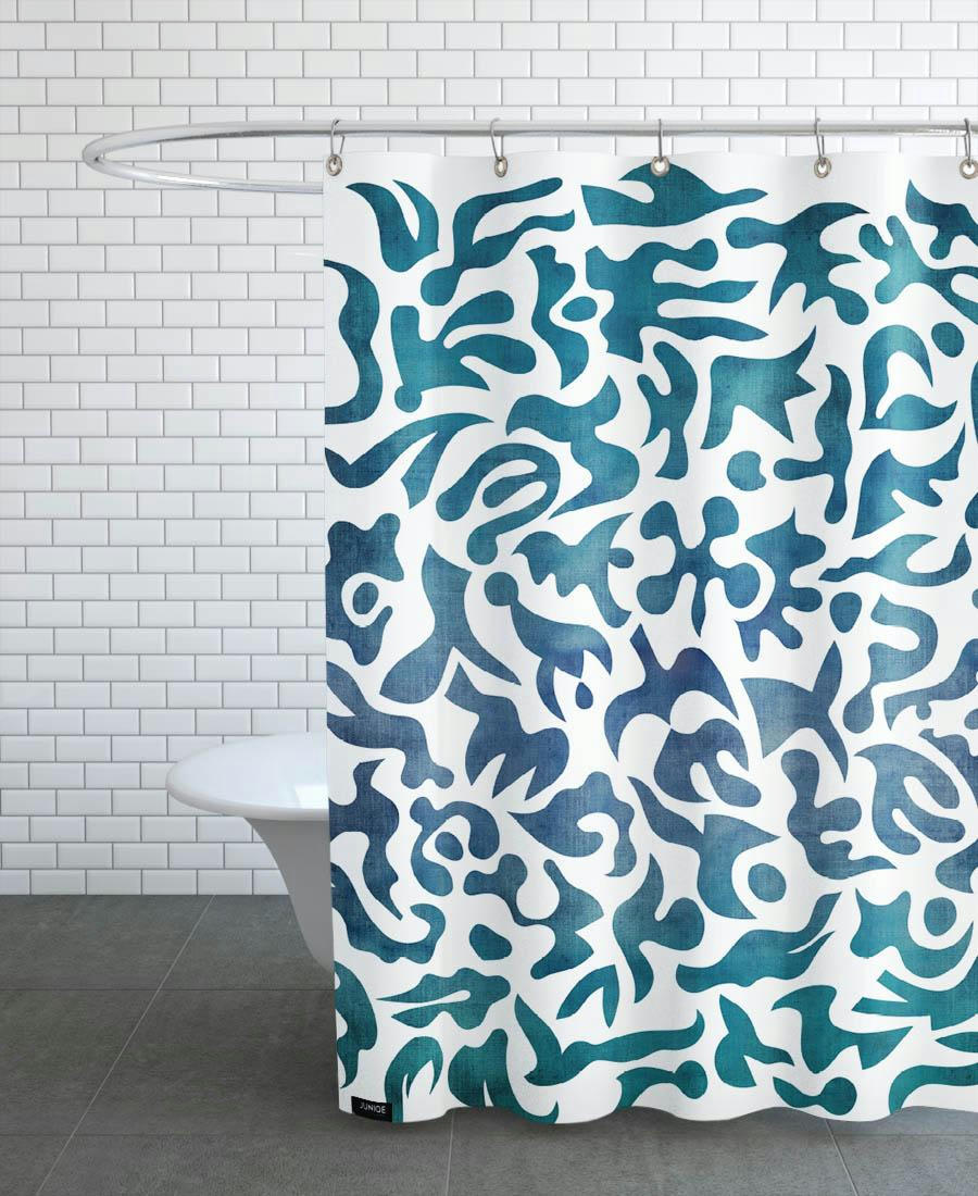 ALIVE - Rideau de douche en polyester en blanc & bleu 150x200