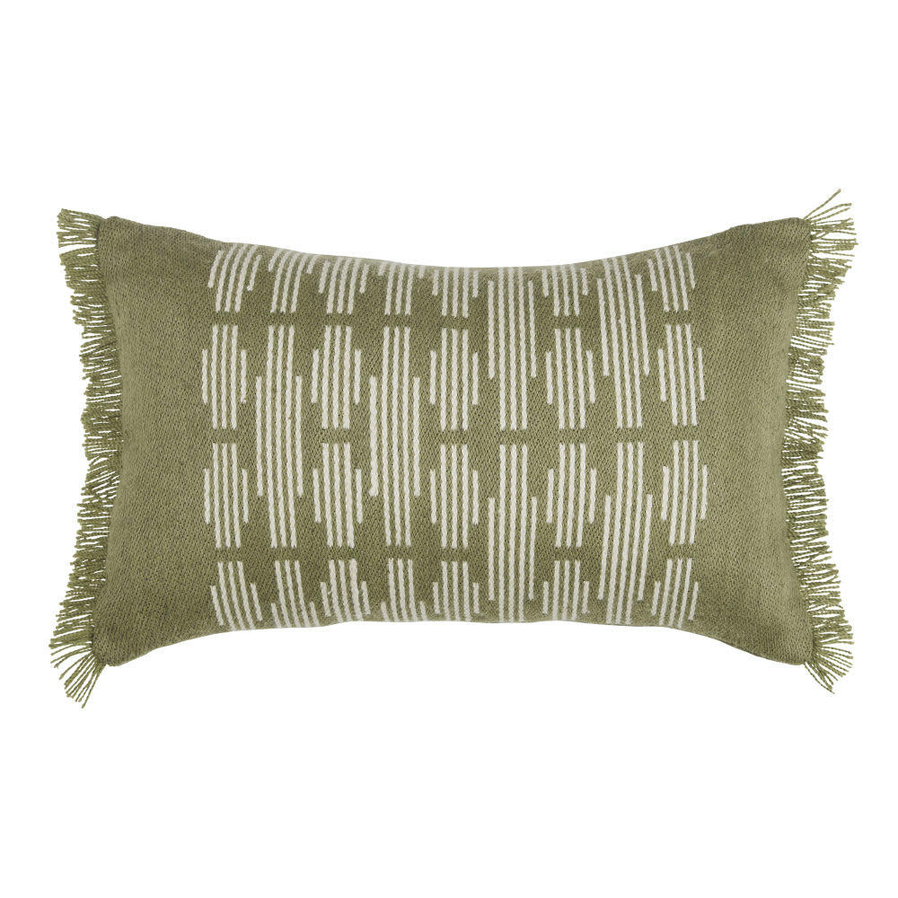 PETRA - Coussin tissé jacquard vert et écru 30x50