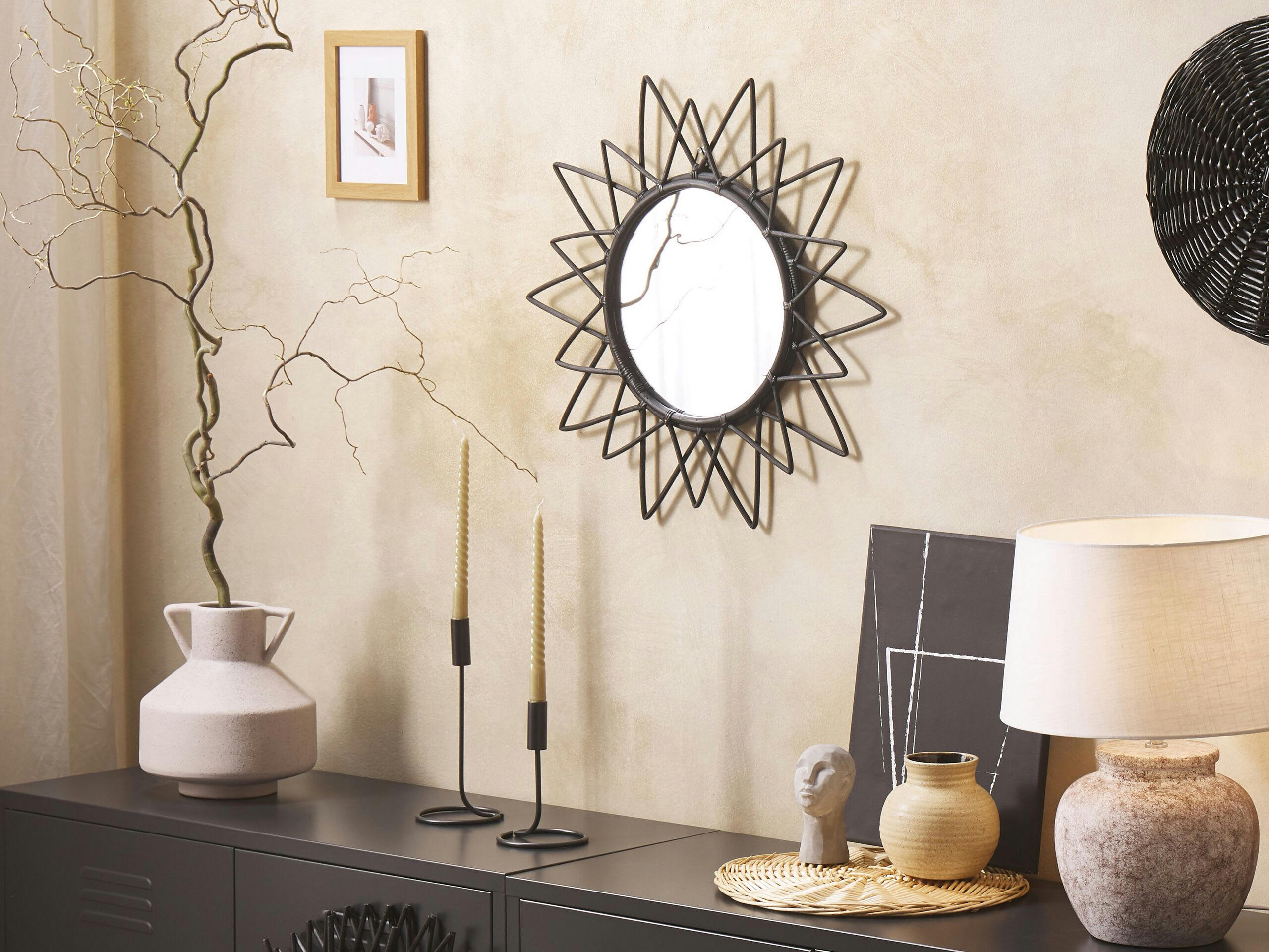 AROEK - Miroir en rotin noir 61x61