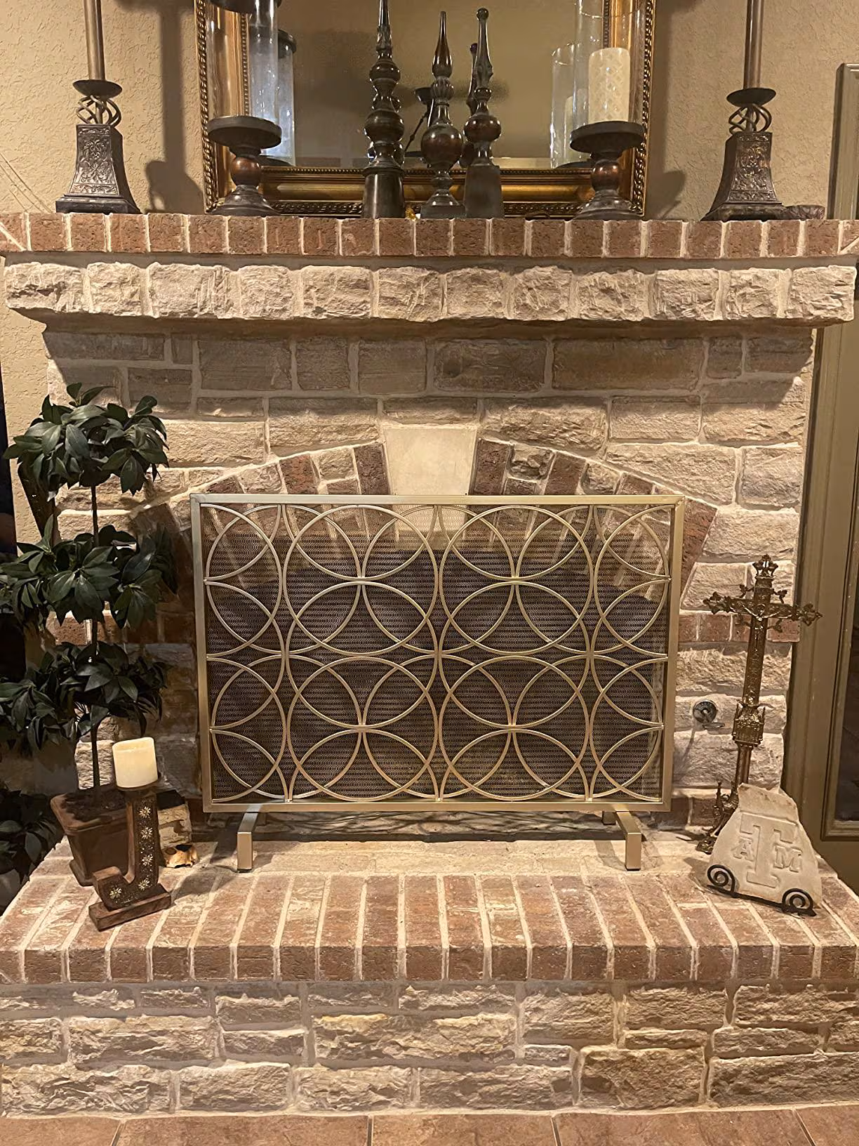 Gold Iron Fireplace Screen | Valeno Single Panel | Decorative Hearth Guard | Fireplace Decor