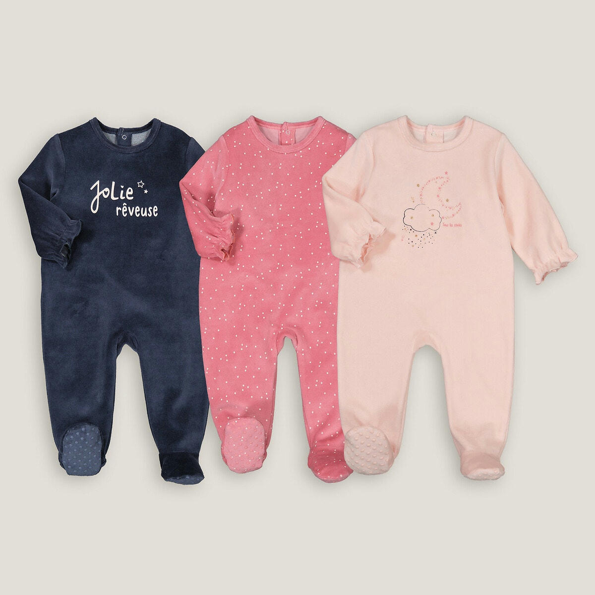 Lot de 3 pyjamas 1 pièce en velours