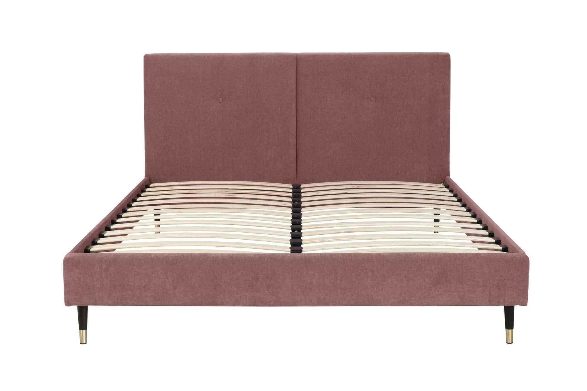 TRISTAN - Lit avec matelas 2 places  en velours vieux rose 160x200