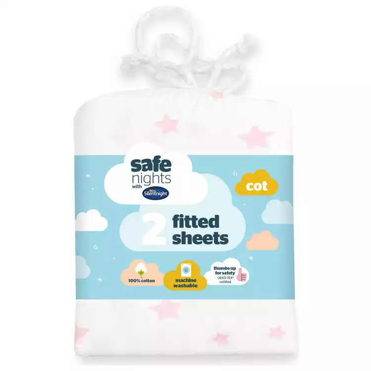 Silentnight Safe Nights Nursery Pink Fitted Sheets - Cot