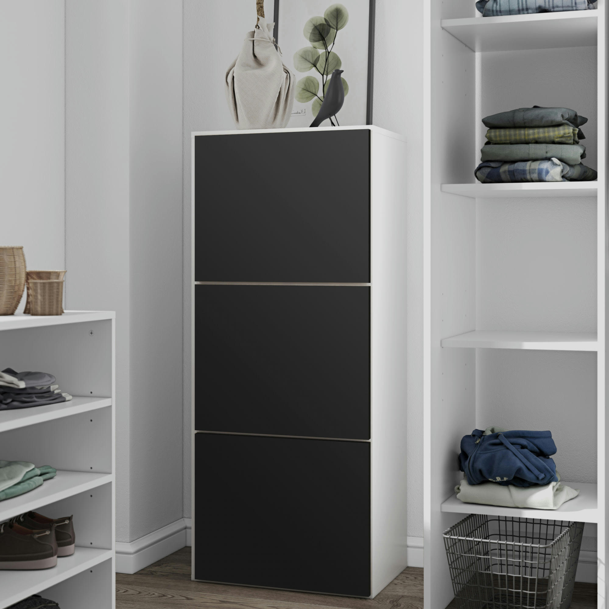 BAMBOO - Meuble à chaussures effet bois blanc et noir