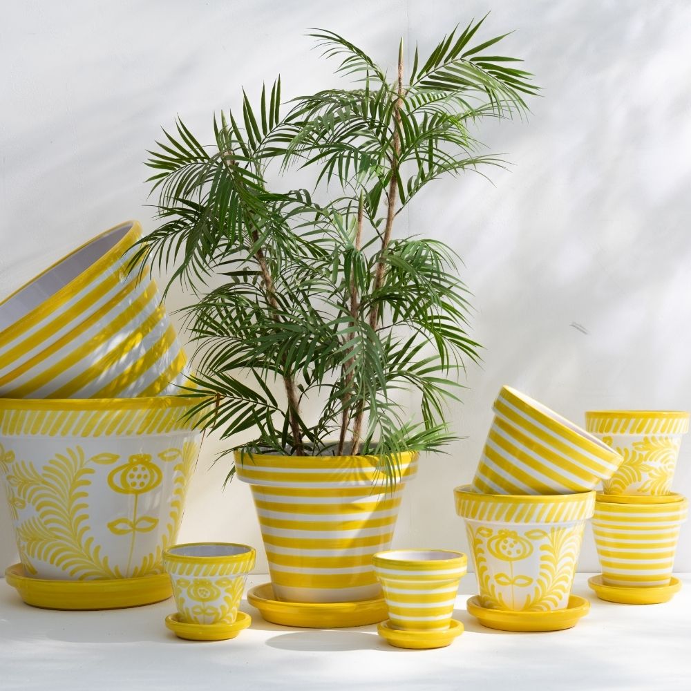J-Line bloempot Granada Stripes Handmade   Painted - keramiek - geel - extra large - Ø 50 cm
