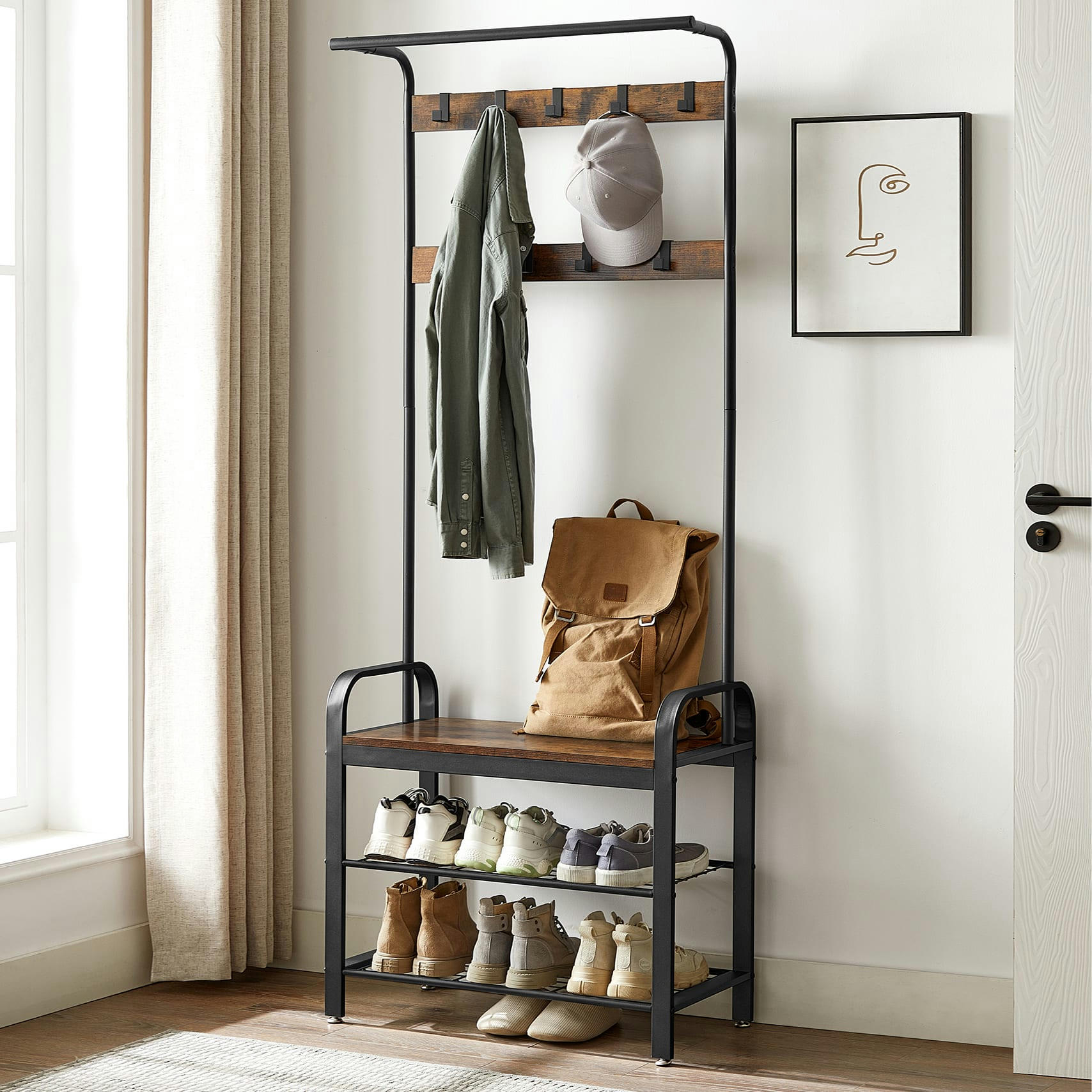 - Vestiaire hauteur 183 cm cadre en métal marron rustique et noir