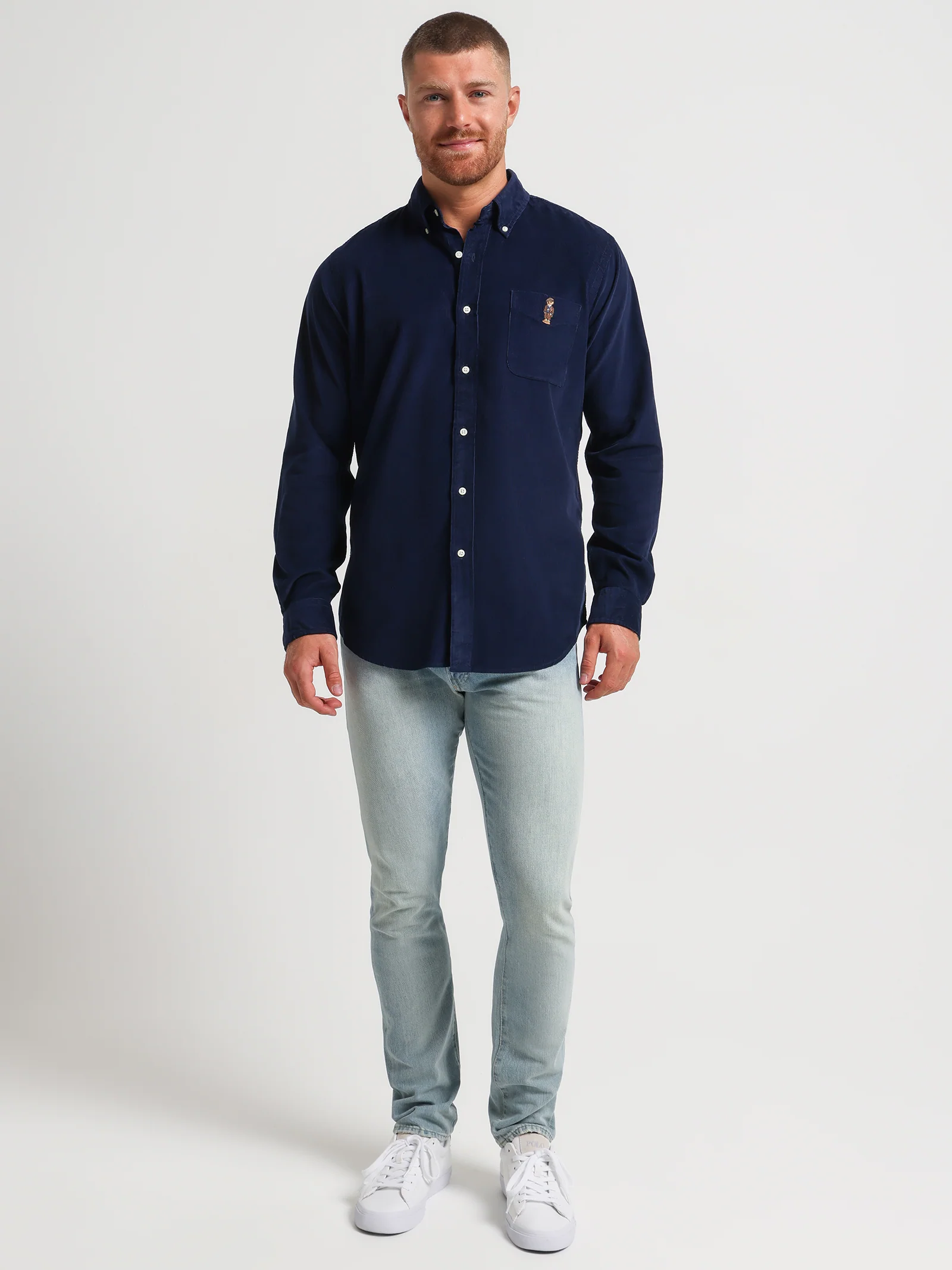 Custom Bear Embroidery Cord Shirt