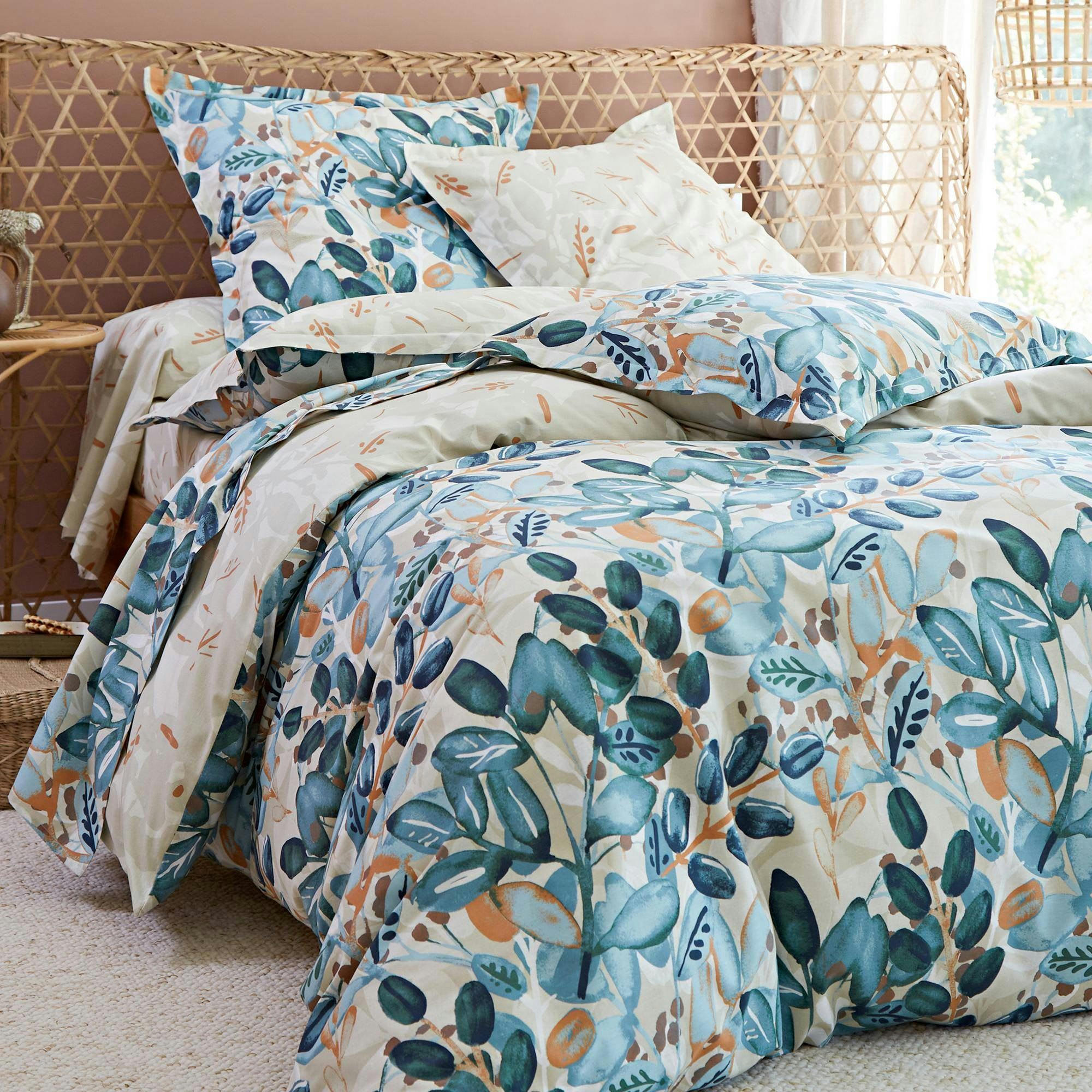 ROSELIERE - Taie volant 65x65 bleu vert en coton