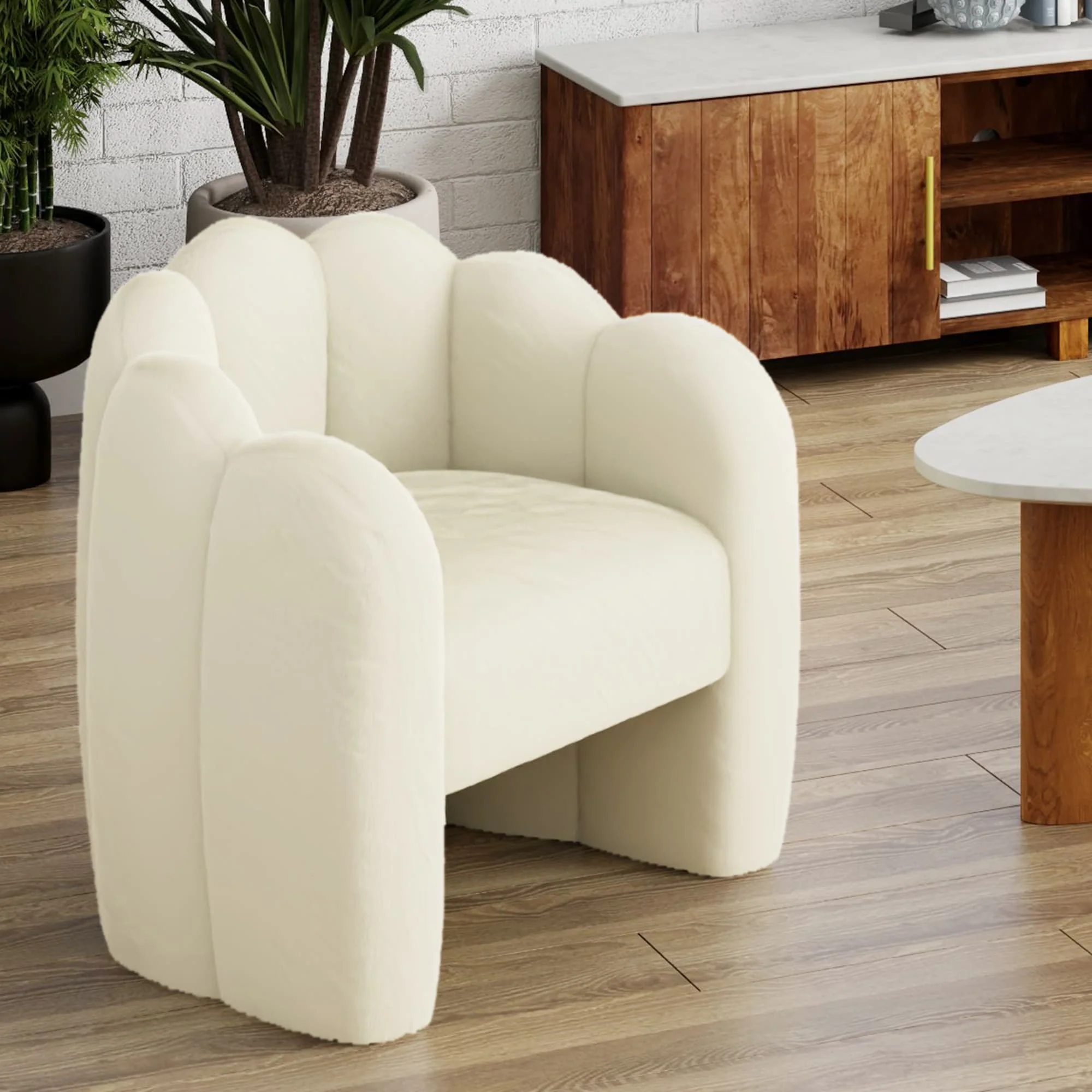 Modern Imitation Fur Accent Chair - Ivory