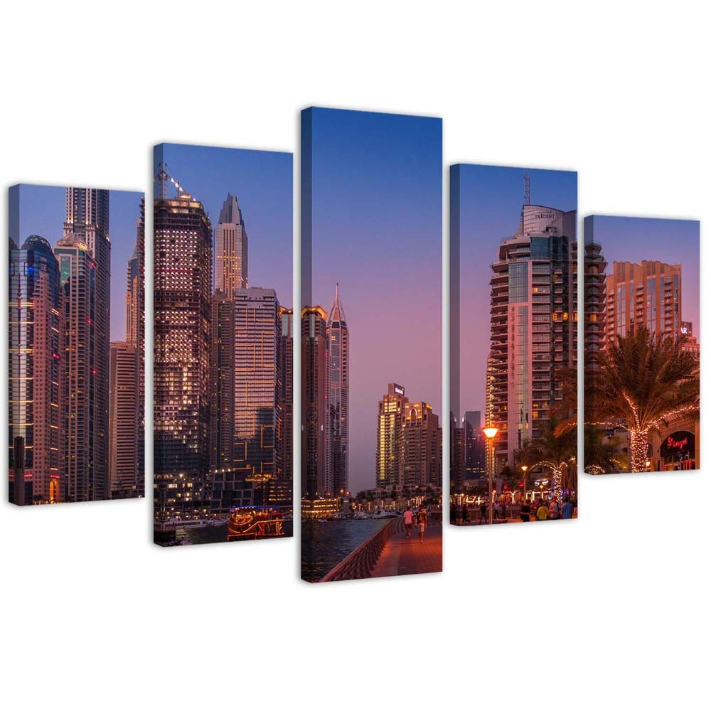 Feeby Obraz 5 częściowy na płótnie Dubaj wieczorem 100x70