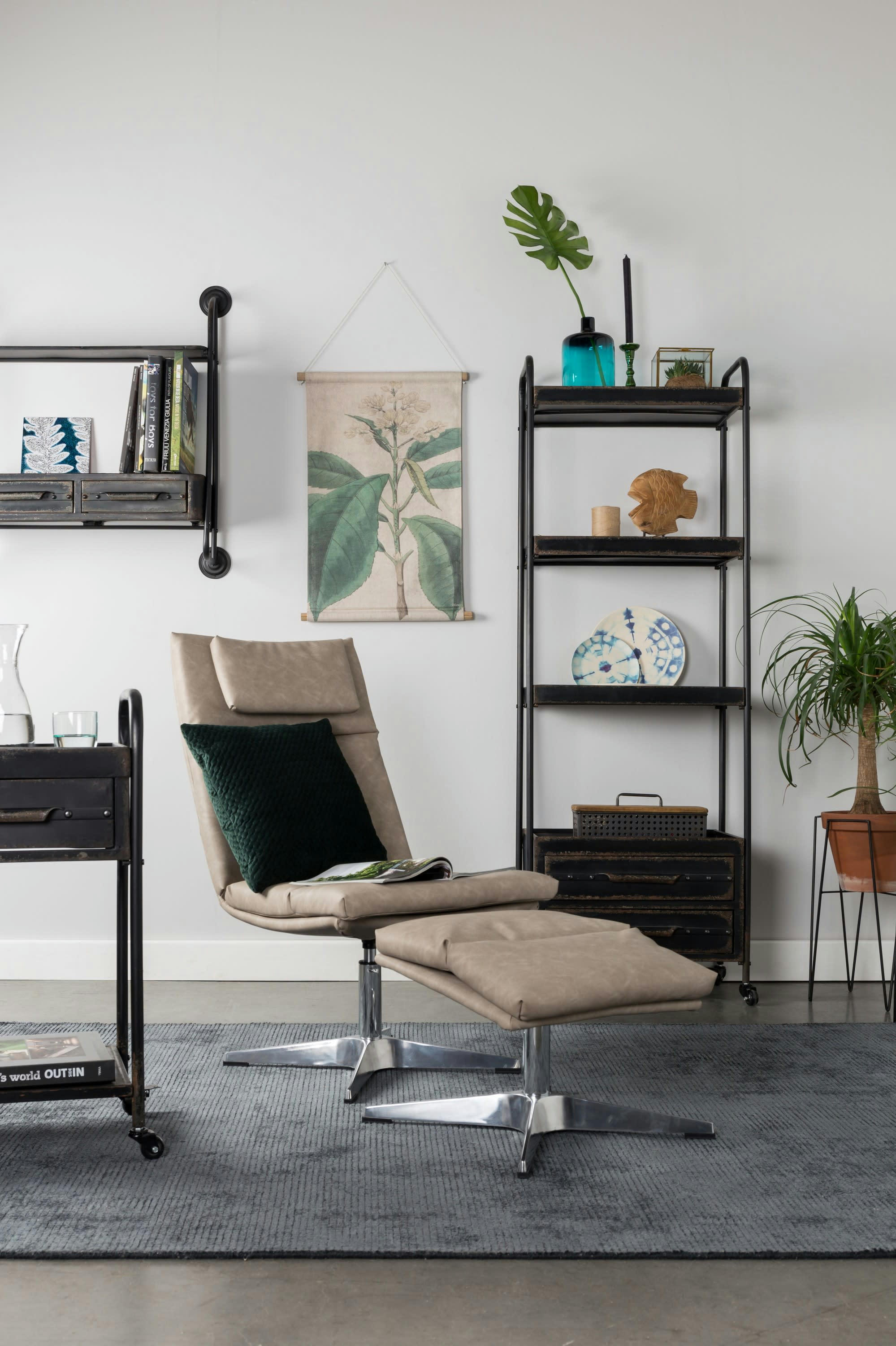 RYAN - Etagère à roulettes en métal noir